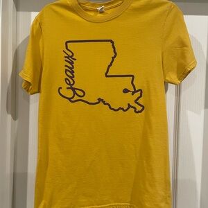 Yellow-Gold Graphic T-Shirt with purple Louisiana Geaux design